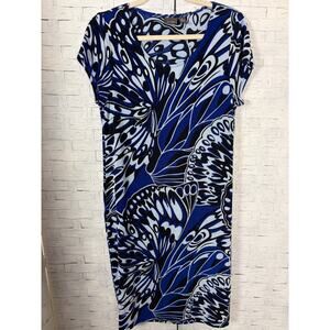 Chico’s travelers women’s dress blue butterfly sheath dress travel vacation
